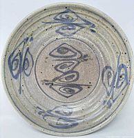 Front view of stoneware plate showing full design