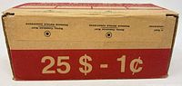 Side view of sealed mint box showing "$25 – 1¢" text