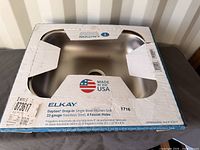 Top of Elkay Dayton sink in original box showing bowl and labeling