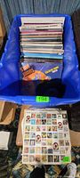 Blue tote filled with vinyl albums, Star Wars LP visible on top
