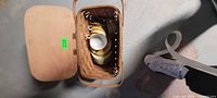 Basket top view with hinged lid open showing contents