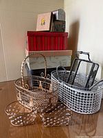 Group view of all metal baskets and stacked boxes