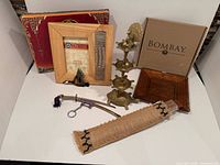 Group shot of all six items and two boxes
