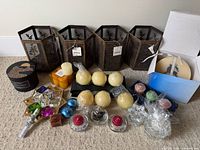 All items in lot including lanterns, candles, holders and accessories