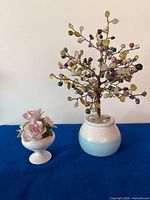 Gemstone tree and bone china bouquet side by side