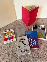 All six books displayed on countertop