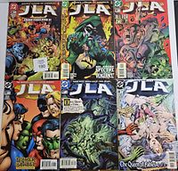 All six JLA comics laid out in two rows
