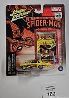Front of sealed Johnny Lightning Spider-Man die-cast car package