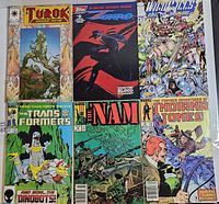Front covers of six different licensed comics laid out 3×2
