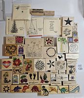 Front view of all wood-mounted and packaged stamps