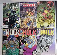All six comic books laid out – shows titles and cover art