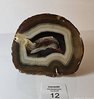 Front view showing polished banded agate face with concentric layers