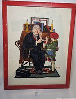 Full view of framed crewel needlepoint artwork