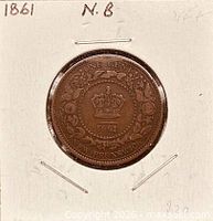 Reverse showing crown, wreath, ONE CENT, 1861, NEW BRUNSWICK