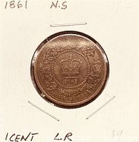 Coin in holder, obverse and writing on holder visible