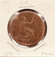 Reverse side in holder showing seated Britannia and 1893 date