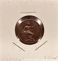 Reverse of 1913 farthing showing Britannia and FARTHING legend