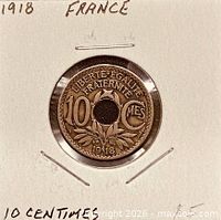 Obverse of 1918 10 centimes showing legend, denomination, date