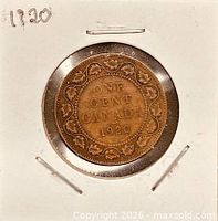 Reverse side showing ONE CENT CANADA 1920