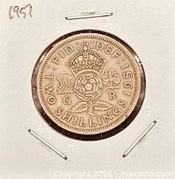 Reverse of 1951 two shillings coin showing crowned rose design and date
