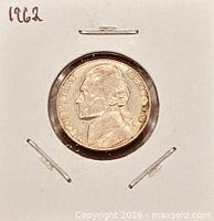 Obverse of 1962 Jefferson nickel in holder