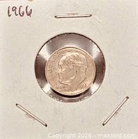 Obverse view of 1966 Roosevelt dime in holder