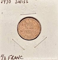Obverse showing ½ Fr. and date 1970 in wreath