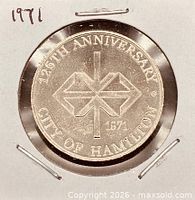 Obverse of 1971 Hamilton trade dollar in holder