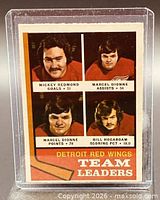 Front of the Detroit Red Wings Team Leaders #84 card in holder