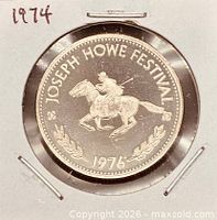 Obverse view of the 1976 Joseph Howe Festival coin in holder