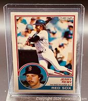 Front of 1983 O-Pee-Chee Jerry Remy card in rigid holder