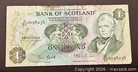 Obverse of 1983 Bank of Scotland £1 note showing serial number and portrait