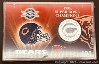 Full display card with encapsulated medal showing Bears helmet and championship text