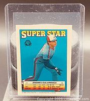Front view of Andres Galarraga Super Star Sticker card in sleeve