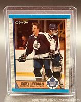 Front of 1989-90 O-Pee-Chee Gary Leeman card in sleeve
