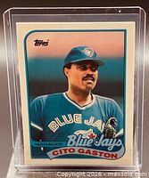 Front of 1989 Topps Cito Gaston card in holder