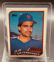 Front of 1989 Topps Sid Fernandez baseball card in rigid sleeve