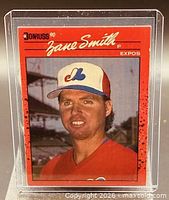 Front view of 1990 Donruss Zane Smith card in holder