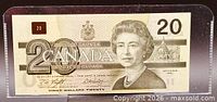 Obverse view of 1991 $20 Canadian banknote in sleeve
