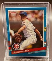 Front of 1991 Donruss Greg Maddux card in holder