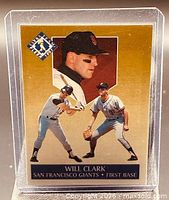 Front of 1991 Fleer Ultra Will Clark card in plastic holder