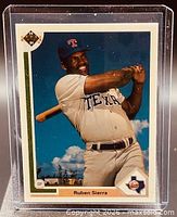 Front view of 1991 Upper Deck Ruben Sierra card in holder