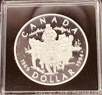 Reverse of 1994 RCMP Dog Team silver dollar in capsule