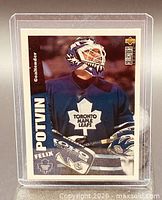 Front view of Felix Potvin Upper Deck card in sleeve