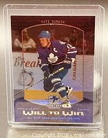 Front view of Mats Sundin Upper Deck Will to Win card in holder