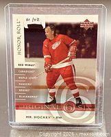 Front view of 2001-02 Upper Deck Gordie Howe card in sleeve