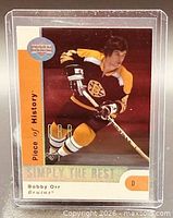 Front of Bobby Orr Upper Deck Piece of History Simply The Best #SB2 card in toploader