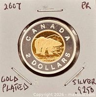 Coin reverse showing gold-plated polar bear within silver ring in 2×2 holder
