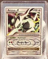 Front of 2009 Arceus LV.X DP56 holographic card in sleeve