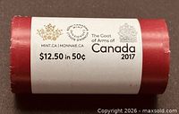 Side view of sealed 2017 Coat of Arms 50-cent roll